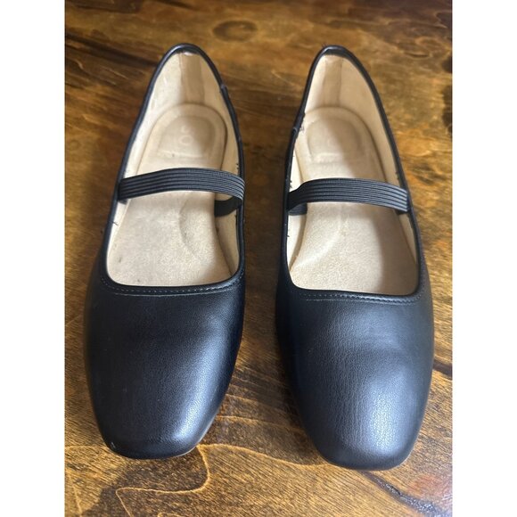 Womens Black Mary Jane Flats Size 9 W/M Elastic Strap Sq Toe Slip-On Comfort - Picture 1 of 9